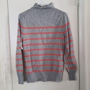 Amazon Essentials Gray & Pink Striped High Rolled Neck 100% Cotton Sweater SZ S
